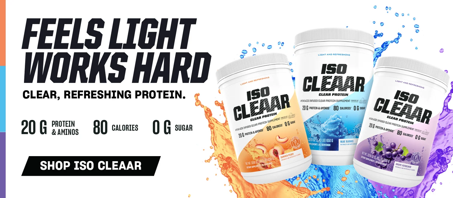 ISO CLEAAR clear protein in Blue Slushie, Summer Peach and Grape Refresher flavors